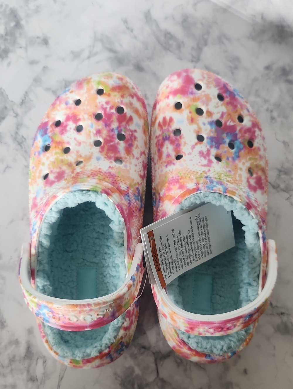 Crocs Ladies Tie-Dye Slip-On Clogs with Cozy Lining - Pink/Blue